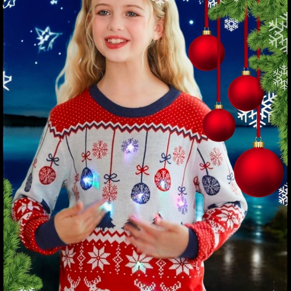 Kids Light Up Ugly Christmas Sweaters Unisex, Knitted Pullover, New